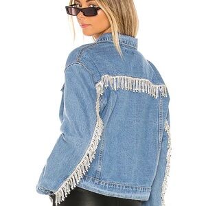 Superdown jean jacket- raya rhinestone fringe size Large